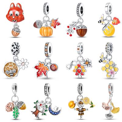S925 Silber Farbe Mode Eichhörnchen Ahornblatt Honig Herbst Serie Charms Perle Passend S925 Original Armbänder Feiner DIY Schmuck