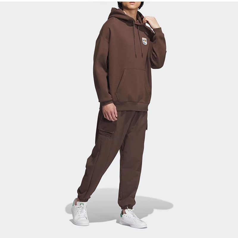 Adidas Originals Letter Logo Printed Sports Hoodie Men hoodies Brown IZ1519