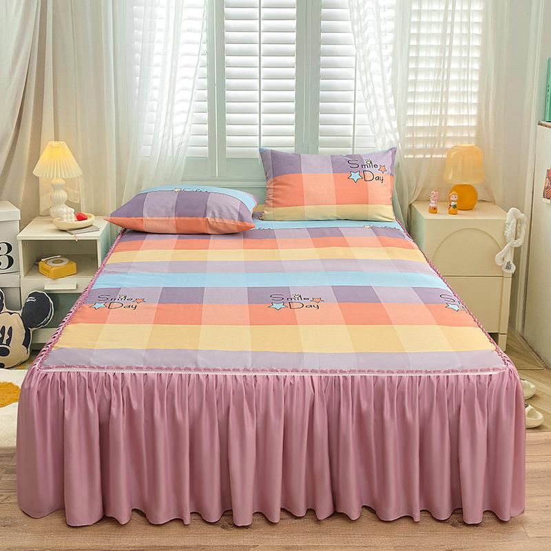 

Спальня Бытовая цельная шлифовальная юбка-кровать Однотонное приятное для кожи покрывало Покрывало для спальни Простыни для студенческого общежития 150 * 200cm