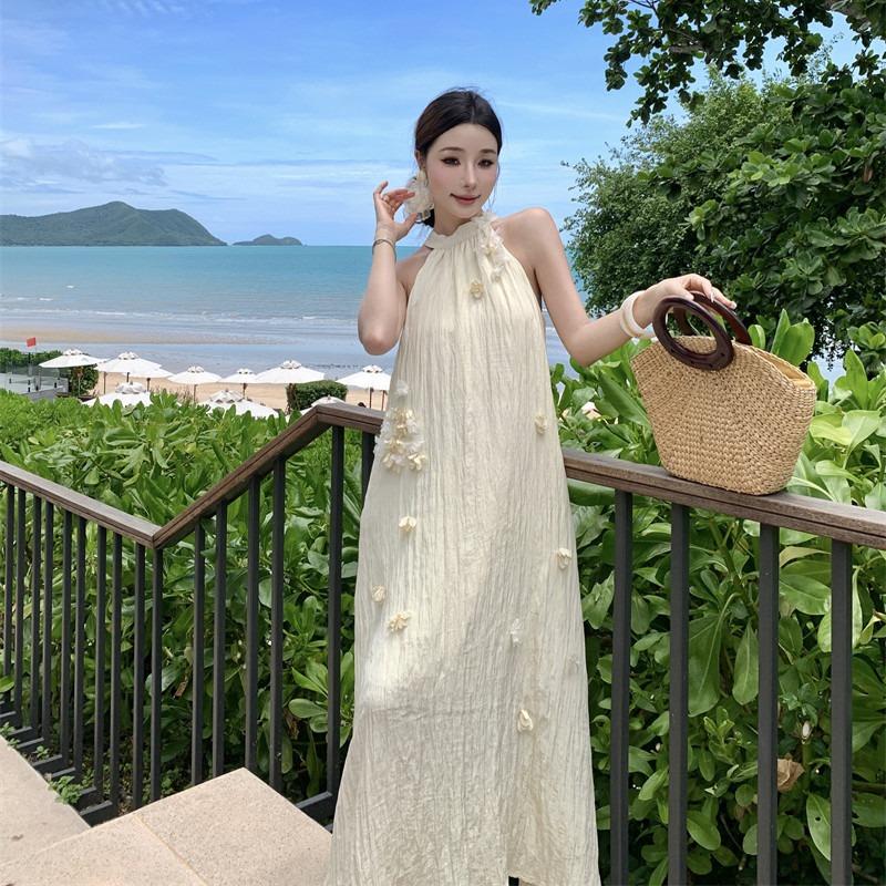 Summer New Elegant Flower Neck Pleated A-Line Loose Dress