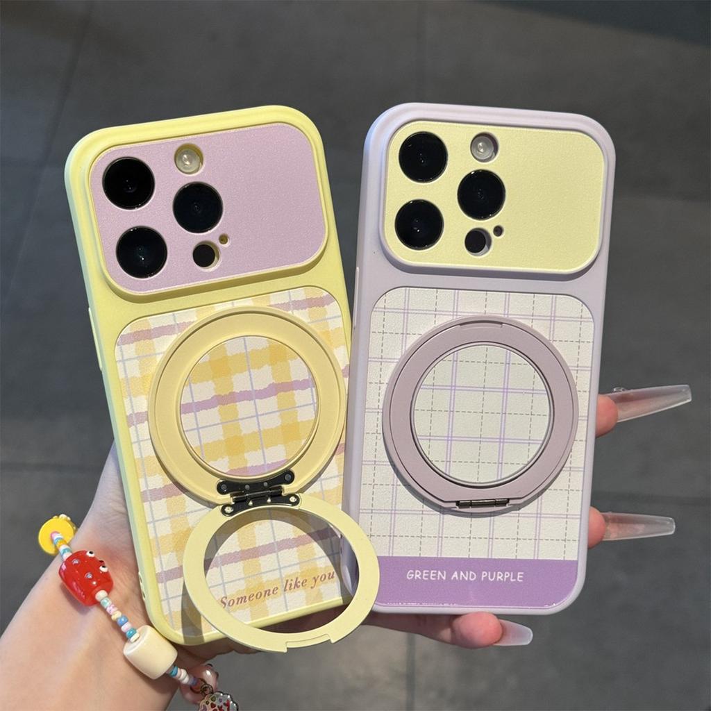 Color plaid rotating bracket is suitable for Apple 11promax mobile phone case iPhone11/11 simple large window