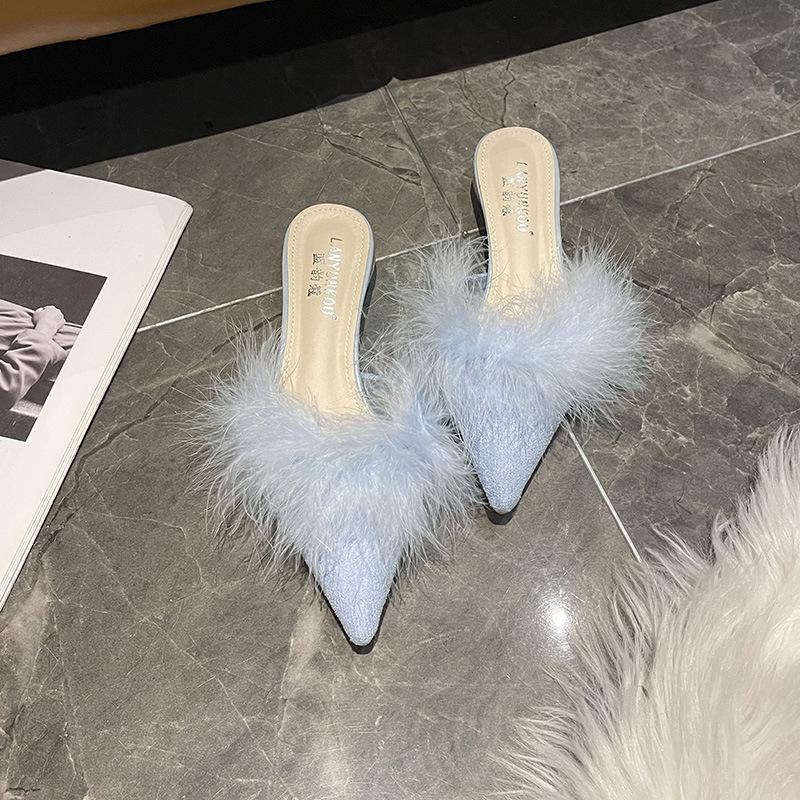 

Босоножки Mao Mao на высоком каблуке-шпильке, женская верхняя одежда, весна и осень 2024 года, новые универсальные французские остроносые полутапочки, женская тенденция 33 синий