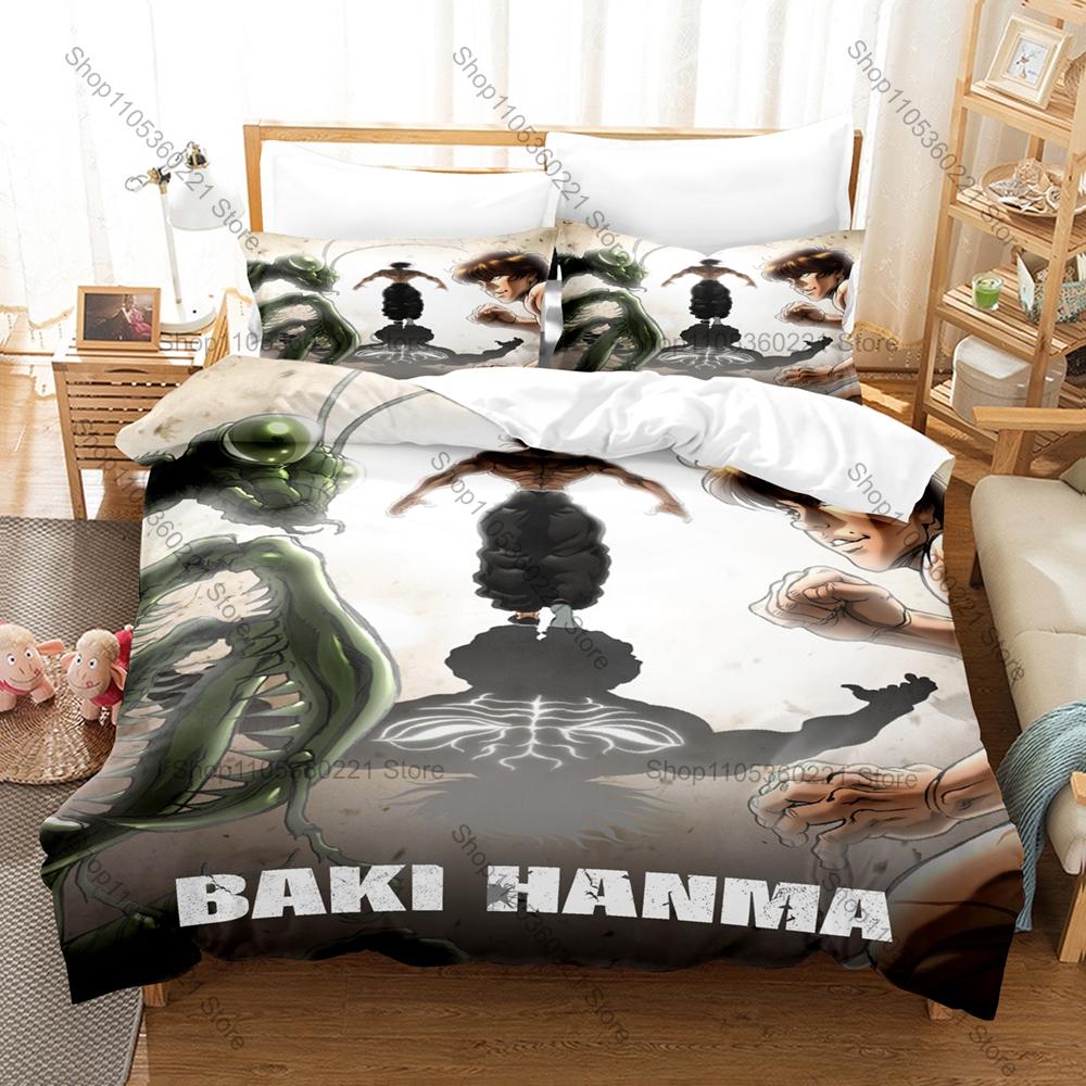 Cool Baki Hanma Intense Martial Arts Fighting Japanese Combat Anime Character HD Print Bedding Set Duvet Cover + 2 Pillowcases
