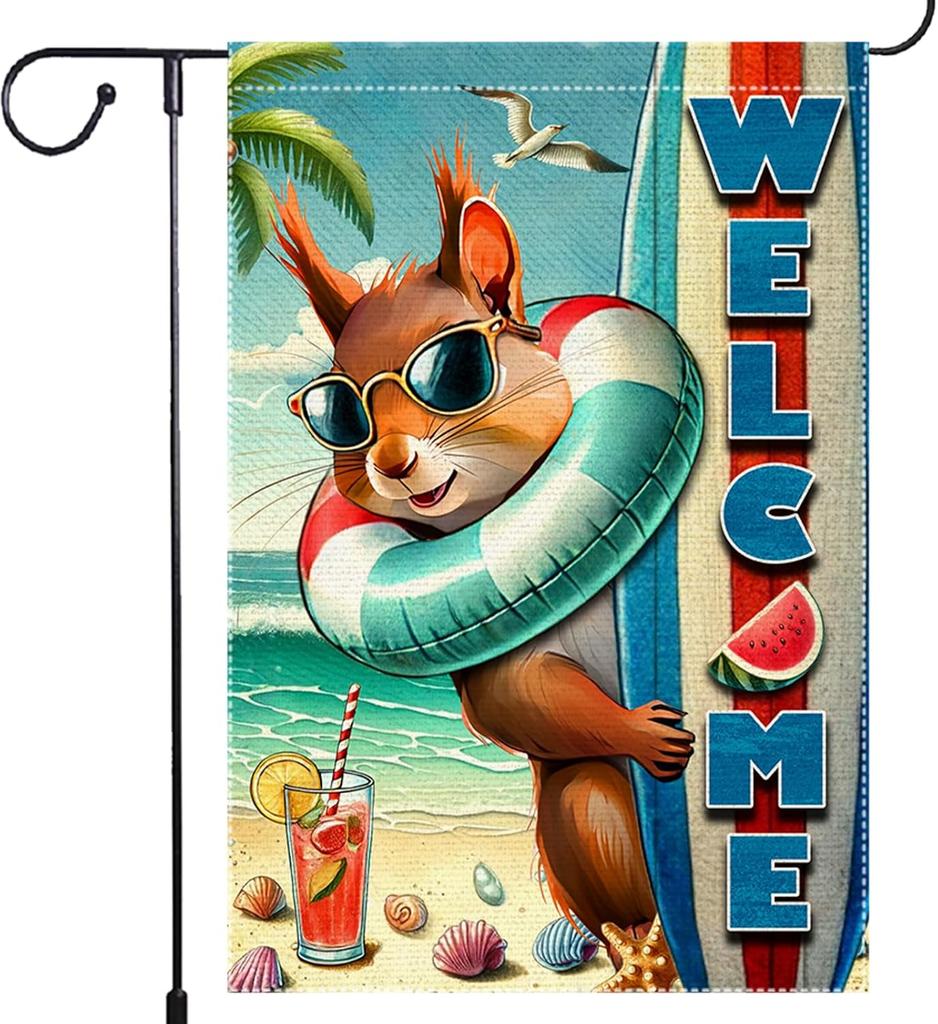 Welcome Garden ag 12.5X18 Inch Double Side Burlap beach Surfboards Squirrel Summer Garden ags Home Outdoor Yard Lawn Coa EEL