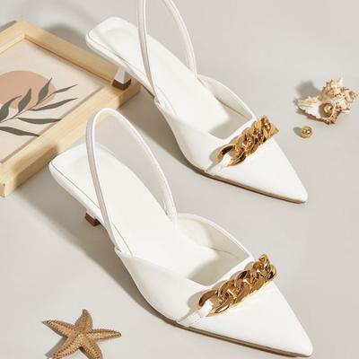 Nové Módní Dámské Sandály 3cm Vysoké Podpatky Řetízkové Pantofle Dámské Elegantní Mules s Páskem přes Patu Nízký Podpatek Luxusní Nazouváky Svatba Boty Dámské