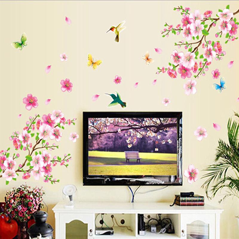 Beautiful Flower Peach Blossom Birds Art Pvc Wall Stickers Removable Home Decor