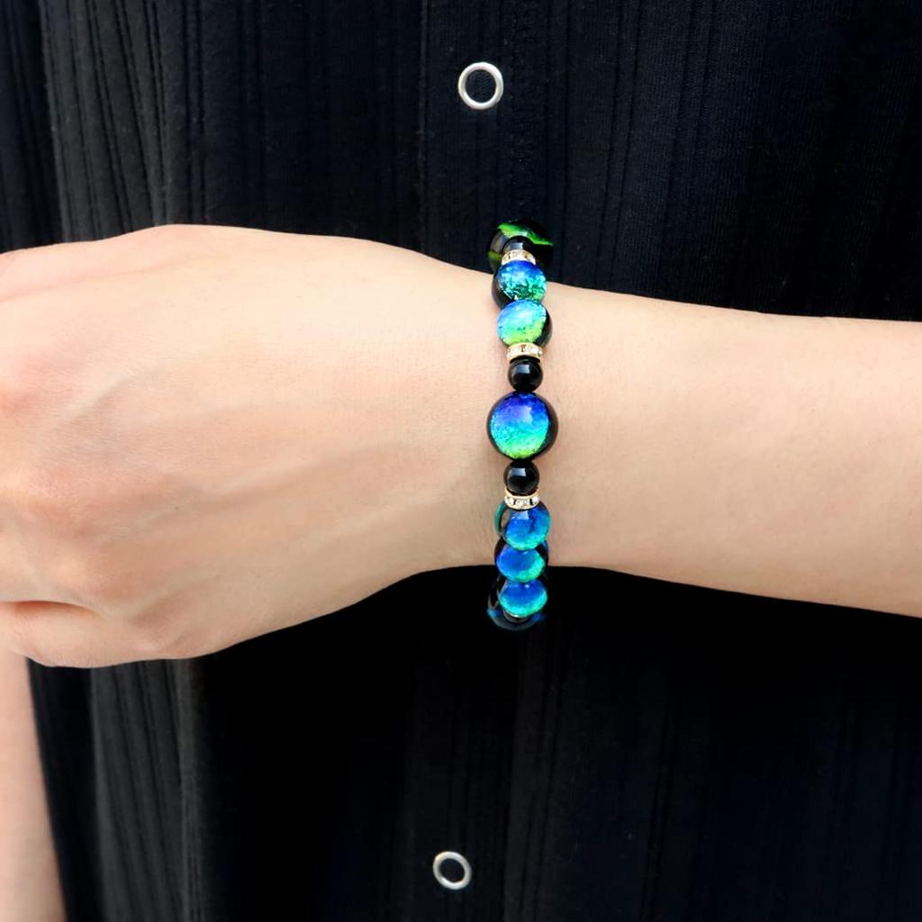 [GOLD STONE] Glowing Firefly Glass Kerama Marine Bracelet, Okinawa Power Stone, Inner Diameter: Approx. 15cm