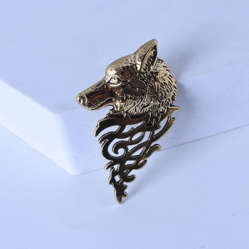 Men's Retro Wolf Head Lapel Pin Brooch - European and American Style Fashion Accessory