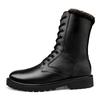 Cotton High-top Tall Cowhide Martin Boots Flat-bottomed Round Boots Work Outdoor Lace-up Side Zipper Hollow Boots Men