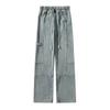 Pantaloni din denim de stradă pentru bărbați, retro distressed, pantaloni largi cu picioare drepte, pantaloni sport cu picioare largi, la modă