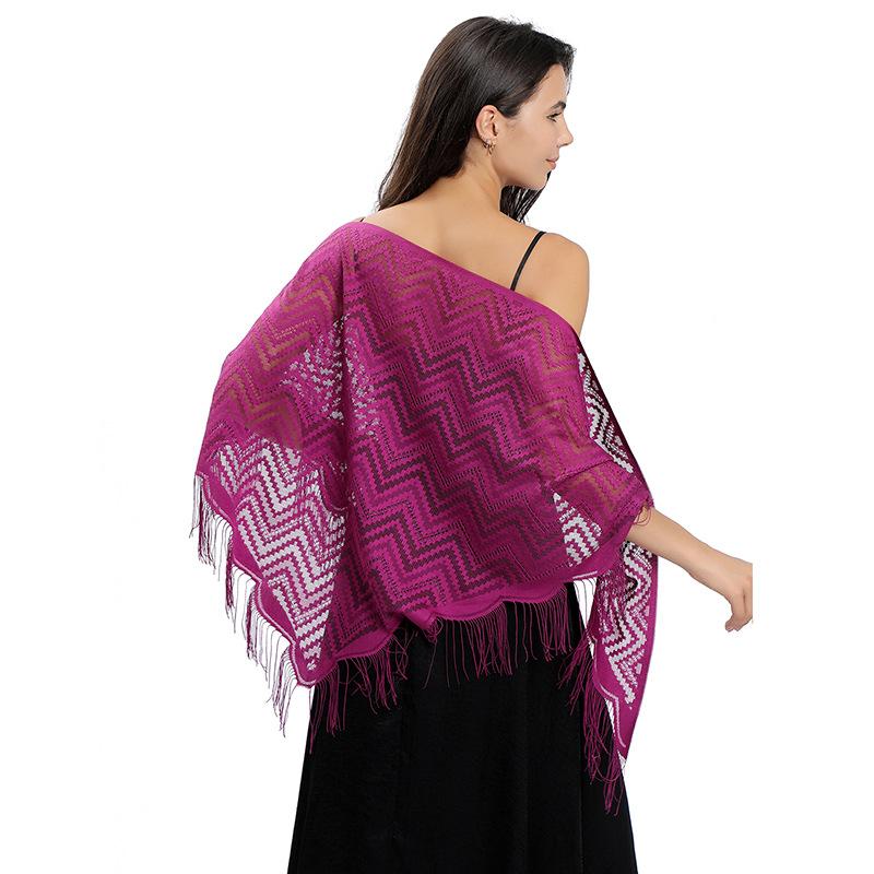 Eleganter Wellenförmiger Dreiecksschal aus Spitze Hohlmaschen Dünn Atmungsaktiv Quastenschal Party Abendkleid Vielseitiger Schal
