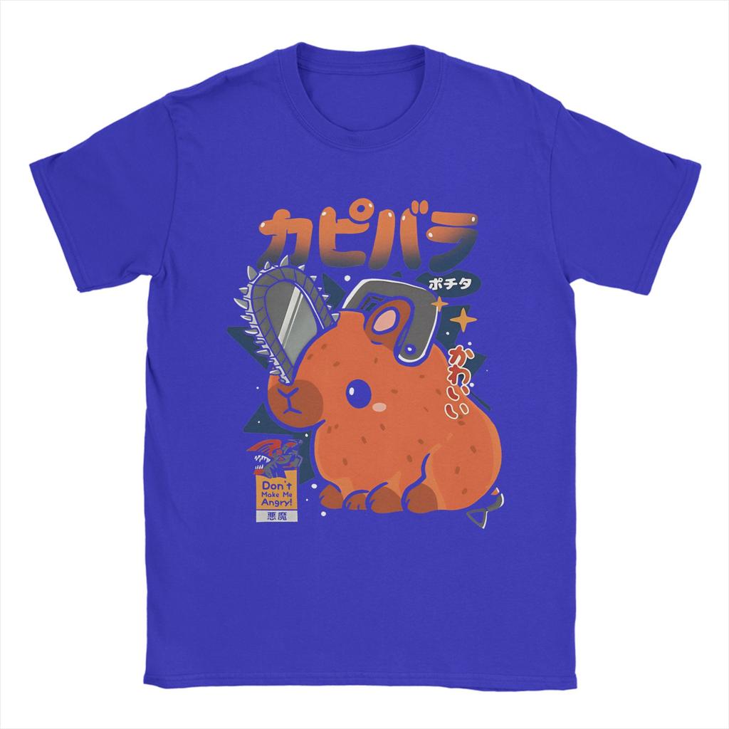 Men's Capypochita Japanese Anime Pochita Chainsaw Man T Shirts Cotton Tops Vintage Short Sleeve Crew Neck Tees Big Size T-Shirt