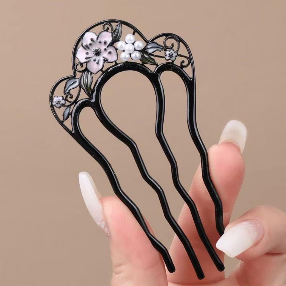Französische Retro Dutt Haaraccessoires Elegante Perlenblume Haarkämme Nadeln Frauen Täglich U-förmige Haarnadel Weibliche Legierung Haarspange Geschenk