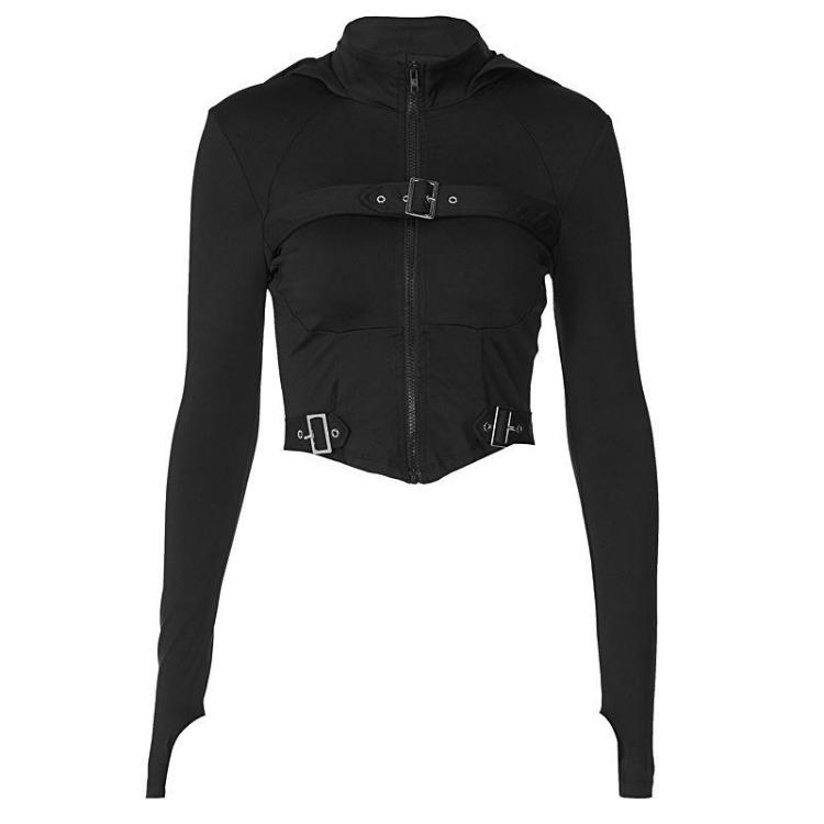 Sexy Y2K Dámské sportovní cyklistické topy s dlouhým rukávem, jednobarevné černé tričko se stojáčkem, atletický módní design pro dívky