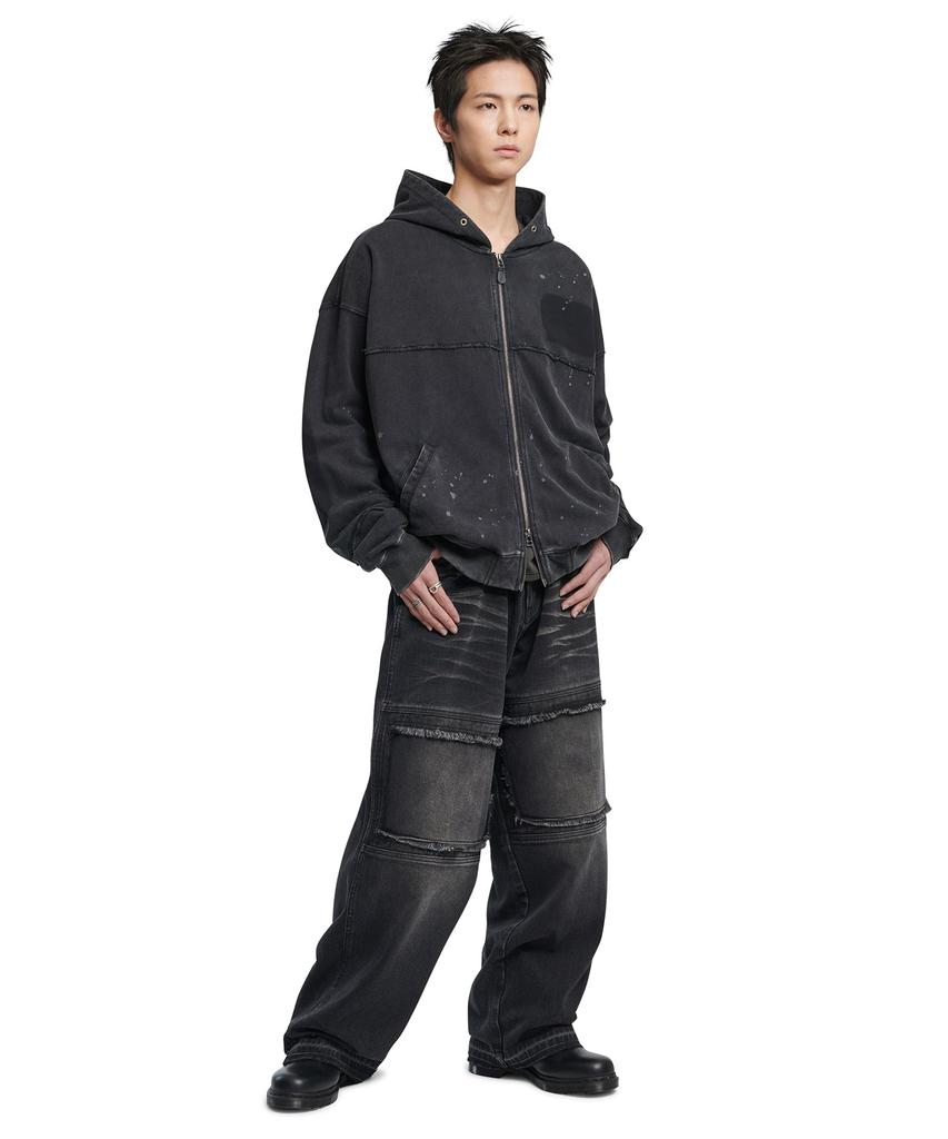 Nomanual Detached Patch Hooded Zip-Up - Washed Black