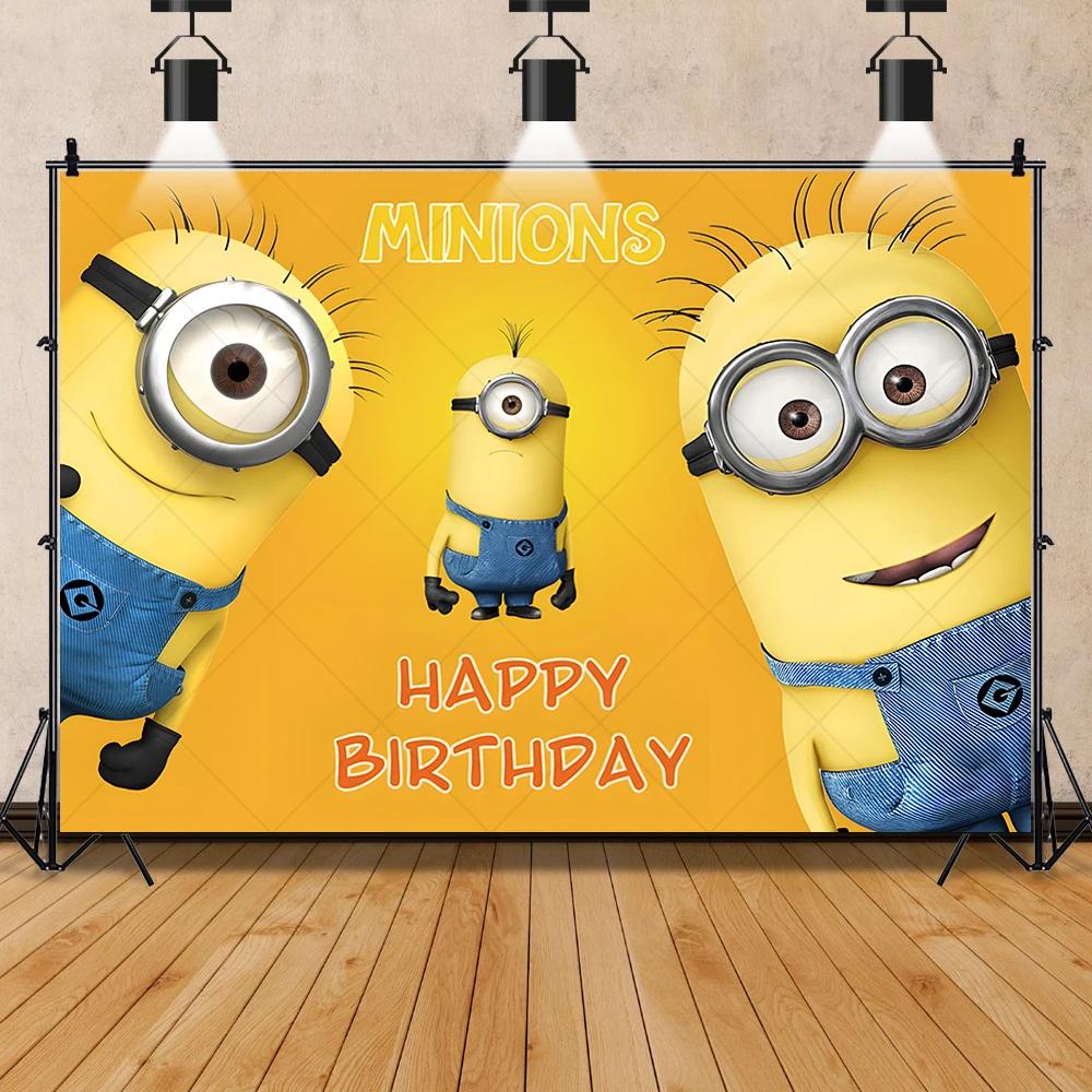Minions birthday backdrop, party backdrop cover with cartoon characters, fabric for photo backgrounds264