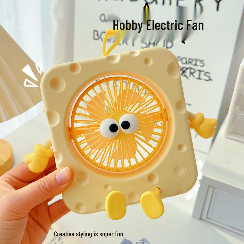 Compact USB Rechargeable Cheese-Shaped Desktop Fan with Three Speeds