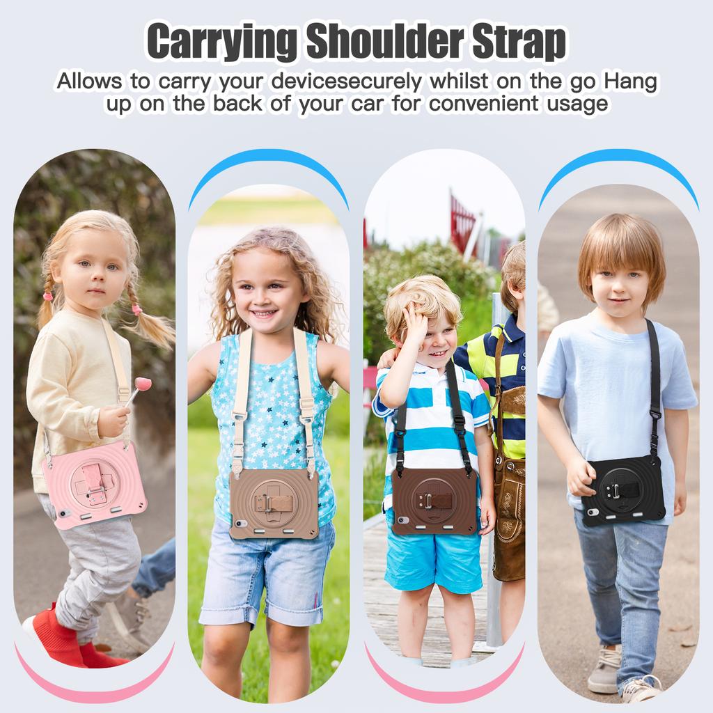 For iPad mini (2024)/(2021) Case with Shoulder Strap Kickstand PC + Silicone + TPU Tablet Cover