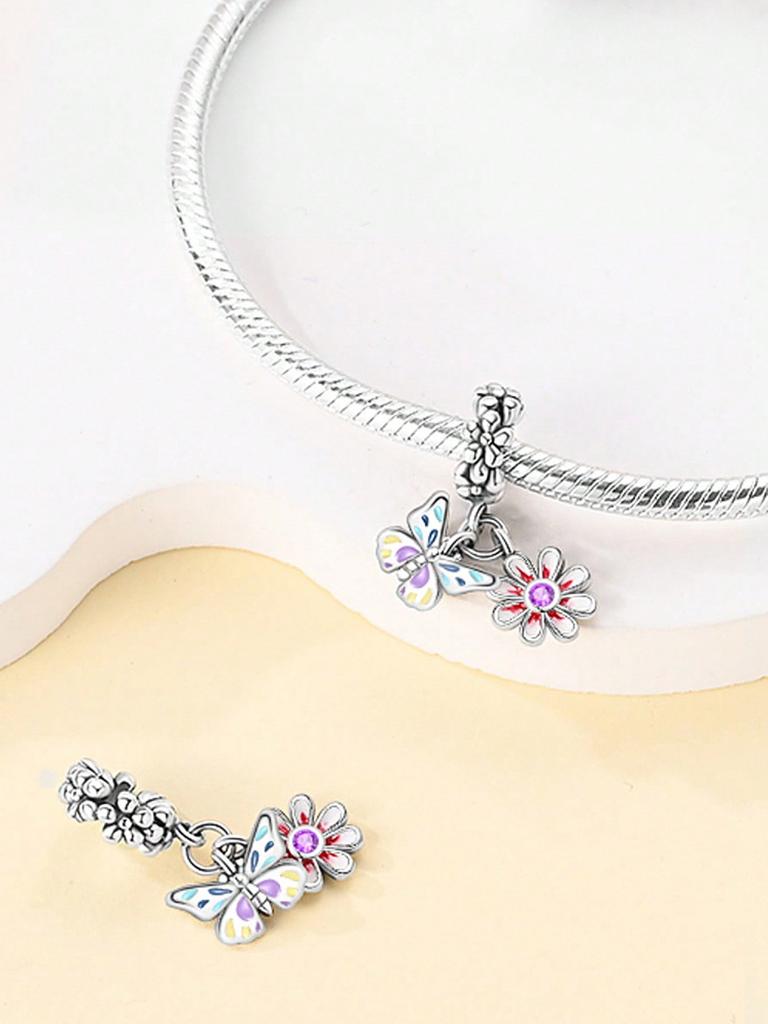 Charm copper Colors Spring Colorful Butterfly Bead for Authentic Bracelets Do It Yourself Bead Charms Charm Bead Charms Jewellery Making Gift for Wome