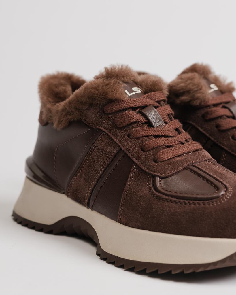 Sneakers with Fur Allsy 77127 36 Brown Suede Leather Fur Wool