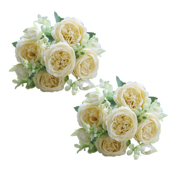 

2 шт. Искусственный пион с зеленой вилкой Реалистичные листья 5 Искусственный шелковый цветок