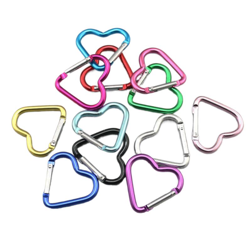 1 Pcs Heart-shaped Aluminum Carabiner Key Chain Clip Outdoor Keyring Hook Water Bottle Hanging Buckle Travel Kit Accessories