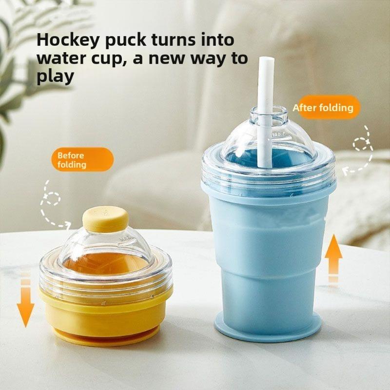 Ice Hockey Cup - Creative Silicone Portable Folding Ice Cup Mold with Built-in Straw. Perfect for Summer Outings and On-the-go Drinking.