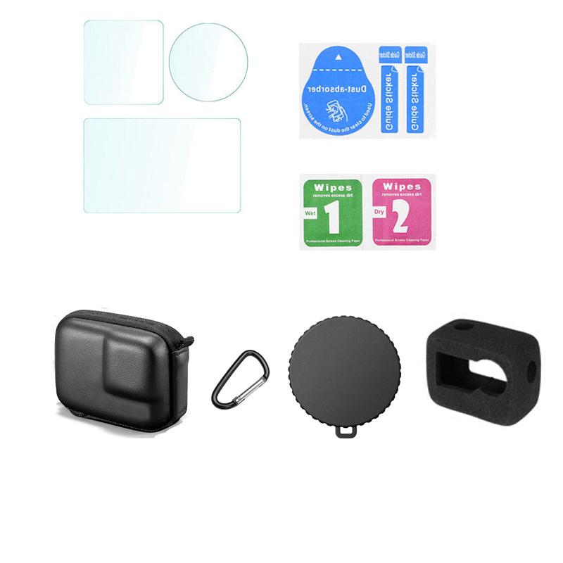 For DJI Osmo Action 1 9H Tempered Glass Film+Mini Carring Bag+Lens Protective Case+Windslayer Cover for DJI Action 1 Camera