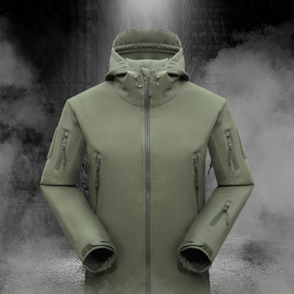 2 Pieces Sets  Men Hooded Jacket +Pants  Shark Skin Assault Suit Set for Men Soft ShellThick Fleece Mountaineering Suit Breathable Windproof Jacket