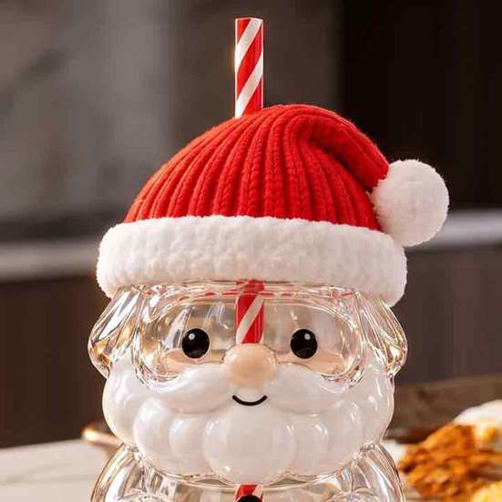 Glass Cup for Party Christmas Santa Straw Cup, High Borosilicate Tumbler, Durable Coffee Mug Home Reusable Drinking Cold Beverages And Festive