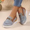 Large size wedge heel round head single shoes women's new chain metal buckle sponge cake shallow hemp rope woven women's shoes