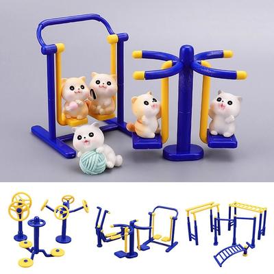 3 Stück/Set Gelb&Blau Miniatur Fitnessmodell Szene Modell Kunststoff Sandtischmodell DIY Sport Übungsmodell Outdoor Sportmodell