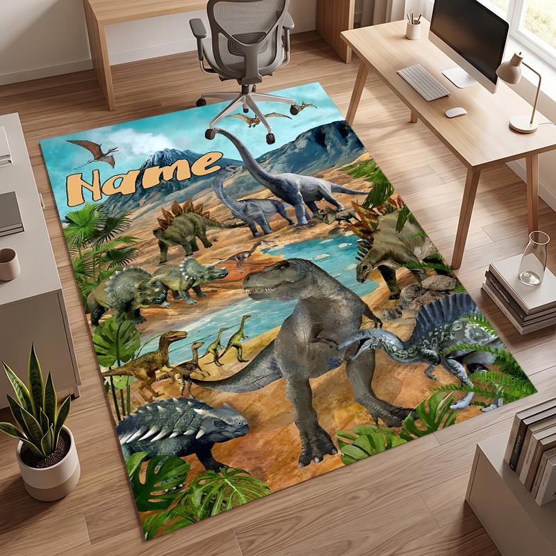 Świat dinozaurów (1) Personalizowany dywanik biurowy z imieniem Stylowa dekoracja do salonu, sypialni, kuchni