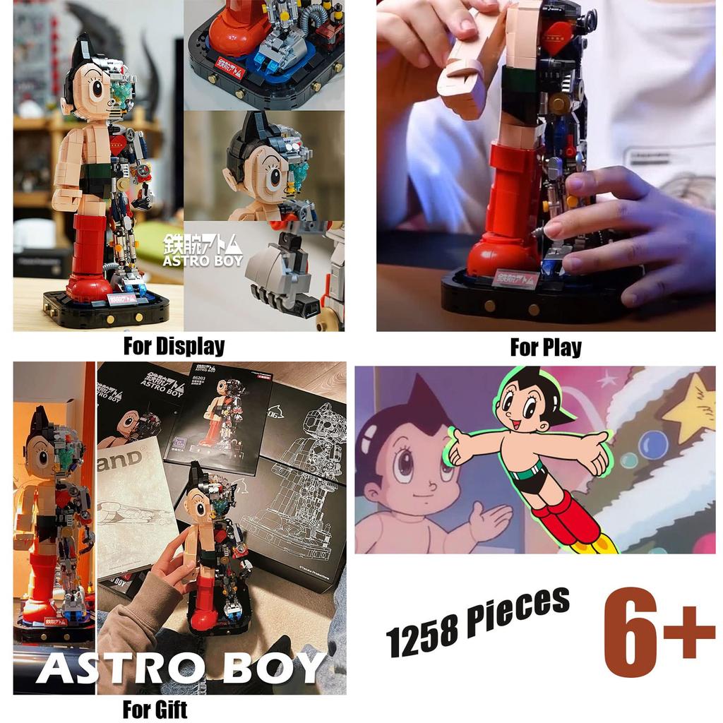 Mrkuriosity Astro Boy Mecha Hračka Stavebnice Sběratelská Mighty Atom Výstavní Detail Ručně vyráběná Mecha Stavebnice Dárek pro Dospělé a Kompatibilní s Lego Stavebnicí,