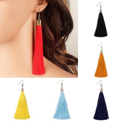 Fashion Women Bohemian Style Long Tassel Dangle Hook Earrings Pair of Drop Earrings