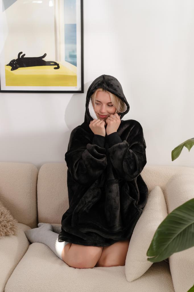 Blanket sweatshirt, large oversize, thick, warm, with a hood, black, soft