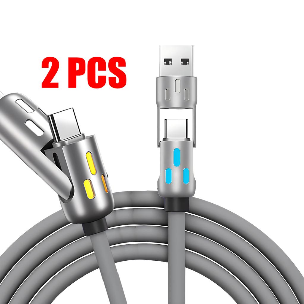 240W 4-in-1 Fast Charging & Data Sync Cable - USB/Type-C/Lightning for iPhone 15/14,iPad,Android,High-Speed Charging Cord