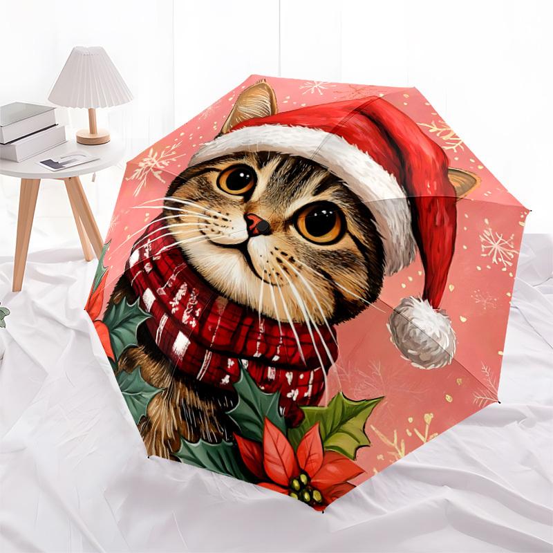 1 pièce Parapluie Pliant Chat de Noël Ouverture/Fermeture, Parapluie Entièrement Portable pour & Hommes, Accessoire Élégant (Cadeau de vacances) 8 côtes yy251213109