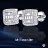Moissanita Real Hombre Plata de Ley 925 Maciza Real Aretes Cuadrados Hip Hop Helados
