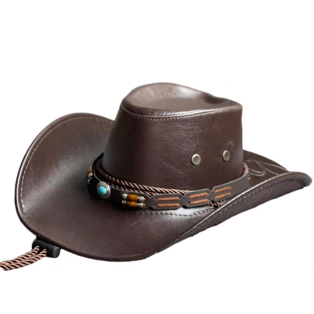 Solid Color Western Cowboy Hats Faux Leather Jazz Cap Casual Cowgirl Cap  Unisex