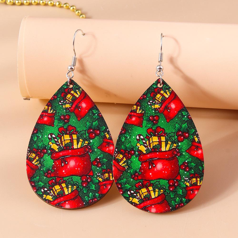 Santa Claus Water Drop Wooden Christmas Earrings – European and American Design