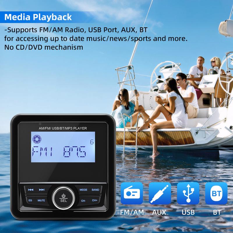 Bluetooth-compatible Boat Radio Media Player Motorcycle Audio Boatcar MP3 MP5 Player FM AM Receiver for SPA RZR UTV ATV