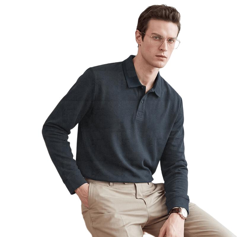 SHANSHAN Men's Jacquard Wool-Blend Long Sleeve Polo