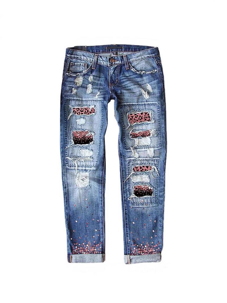 Damskie europejskie i amerykańskie wąskie dżinsy z nadrukiem