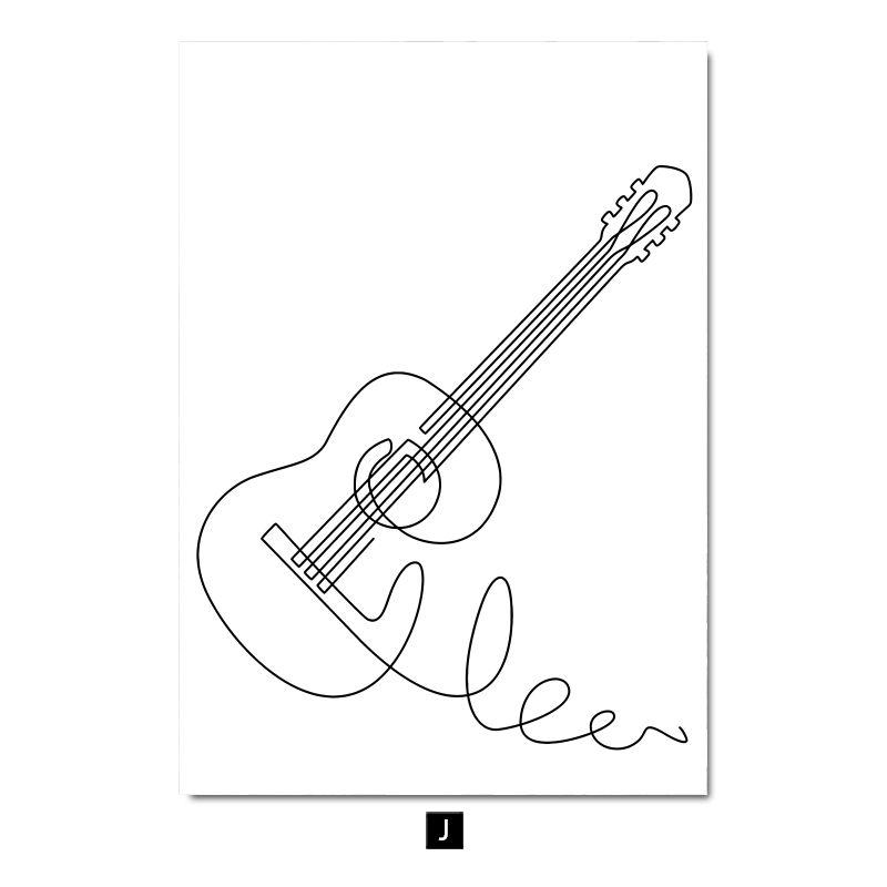 Modern Minimalist Line Musical Instrument Piano Guitar Drum Kit Note Music Poster Nordic Living Room Bedroom Wall Art Home Decor