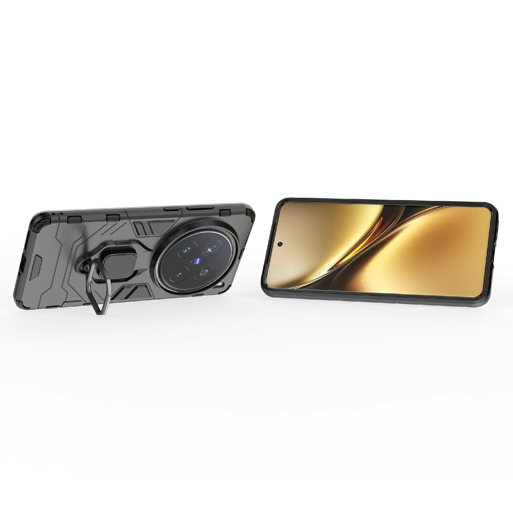 

For vivo X200 Pro 5G Case PC+TPU Protective Phone Cover with Ring Kickstand Red