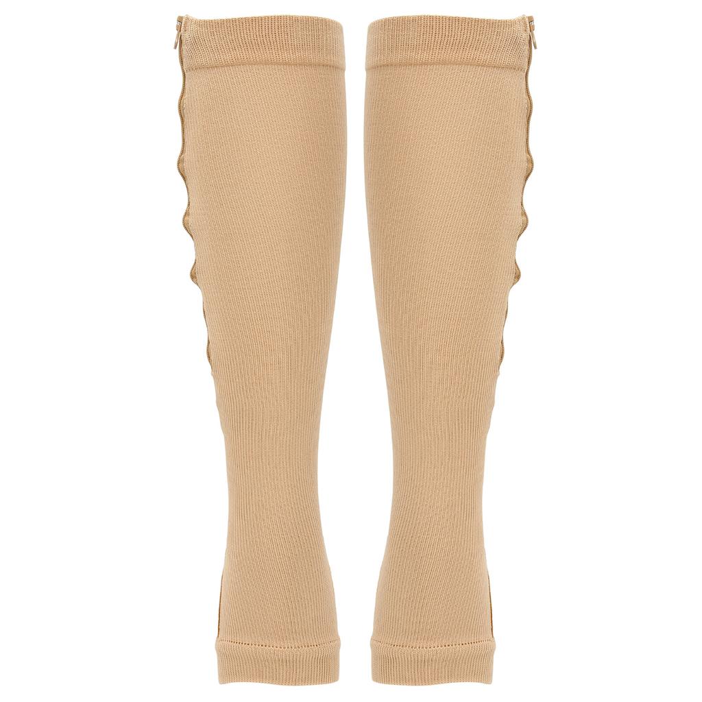 Kompressionsstrumpor med dragkedja Mjuka nylon Tvättbara Återanvändbara Tåfria Benformande Strumpor för KvinnorHud