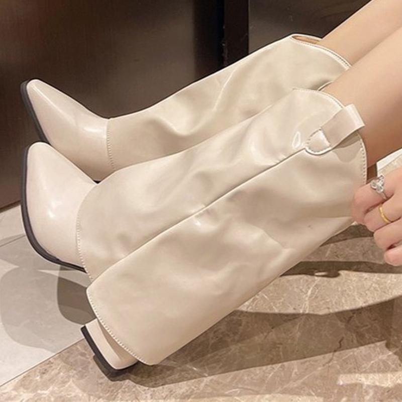 Pointed Toe Women High Boots High Heels Sexy Leather Shoes Woman 2025 Trend Winter Fashion Brand Cozy Goth Chelsea Boots Mujer