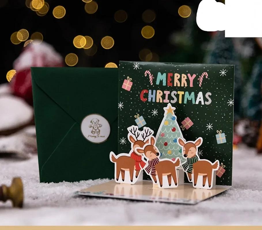 6/1PC 3D Christmas Pop-up Card Santa Snowman Xmas Greeting Cards New Year Decoration Party Invitations Gift Friends Postcard