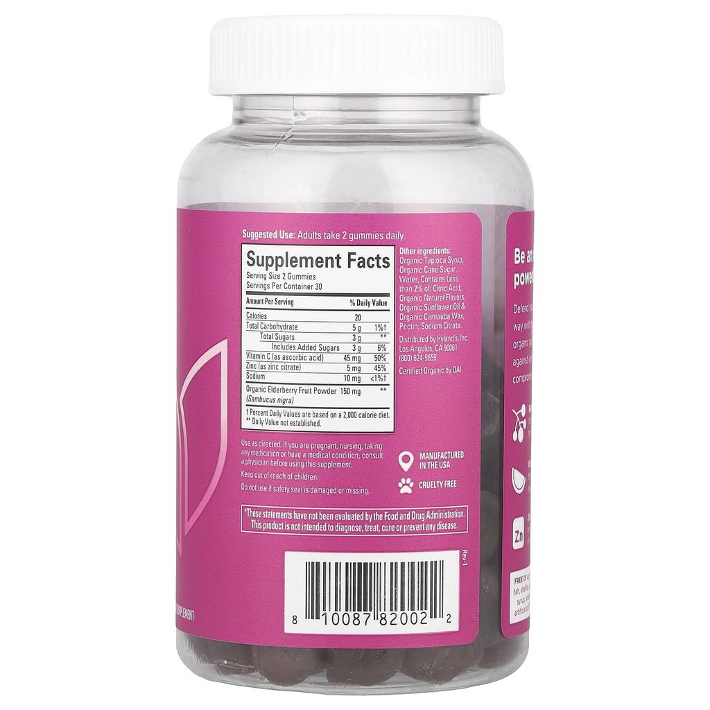 Hyland'S Naturals, Organic Elderberry Plus Gummies, Natural Berry, Vegan Gummies, 60 Pieces
